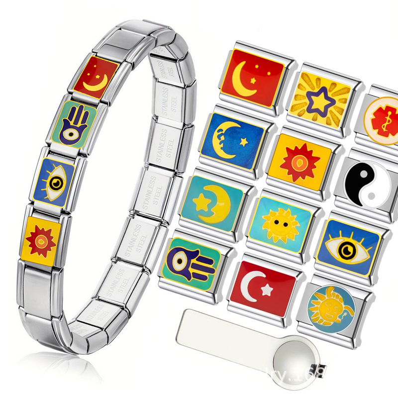 Magic DIY Creative Italian Module Evil Eye Oil Drop Jewelry Personalized Craft Bracelet Turkish Sun