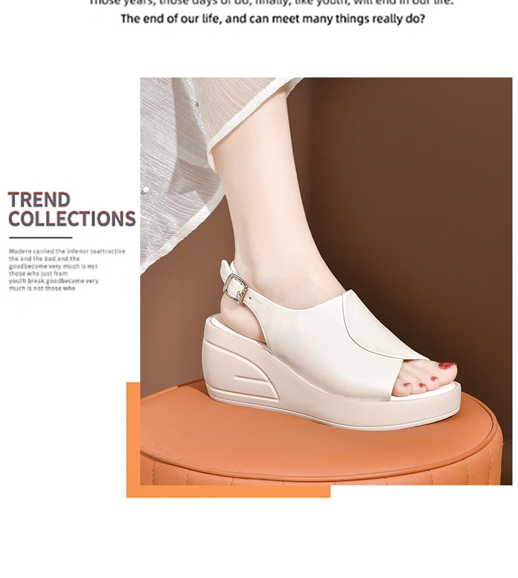 Giày sandal cao gót nữ mũi hở kiểu miệng cá, đế dày platform, da thật có khóa — Màu đen chi tiết 16