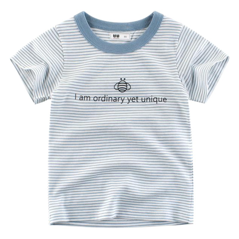 Ropa Infantil Estilo Coreano, Nuevo Modelo 2026, Camiseta de Manga Corta para Niños, Cuello Redondo a Rayas, Ropa Infantil al por Mayor