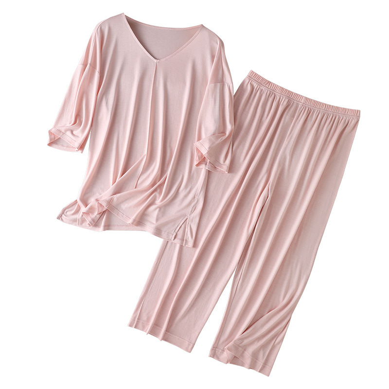 100% Mulberry Silk Half Sleeve Pajamas Capri Pants Pajama Pants Silk Breathable Comfortable Loose plus size Home Clothes
