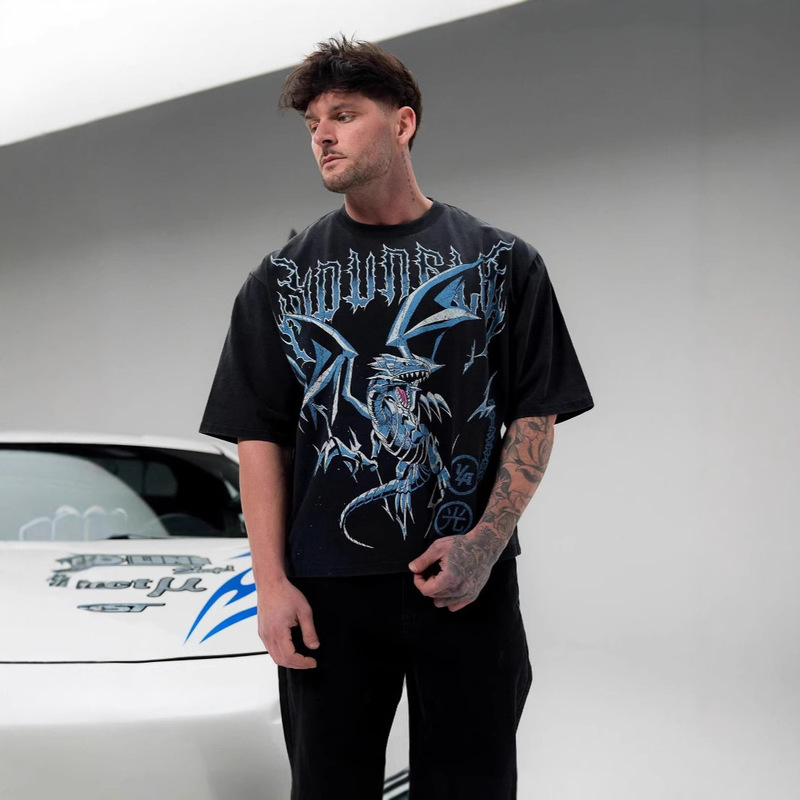 Youngla Joint Yu-Gi-Oh Men's Oversized T-Shirt Jogger Sports Fitness Pure Cotton Short-Sleeved Trendy T-Shirt