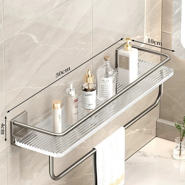 Acrylic + gun grey single-layer storage rack 50cm with rod (punching/no punching for dual use)