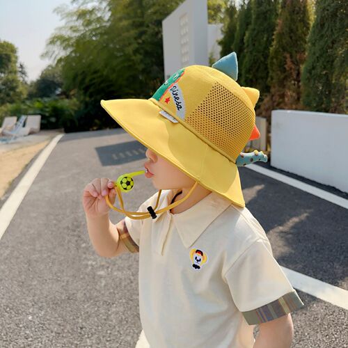 Children's sun protection hat summer boys and girls anti-UV sun hat baby cartoon mesh large brim sunshade fisherman hat