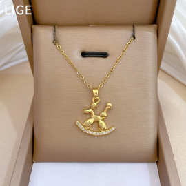 【钛钢】跷跷板小狗满钻轻奢气质华丽满钻项链女百搭锁骨链钛钢