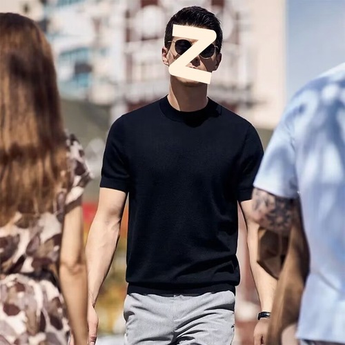 Ice Silk Knit Short Sleeve Summer Cooling High-End Men's Business Short Sleeve T-Shirt Casual Top Thin Model