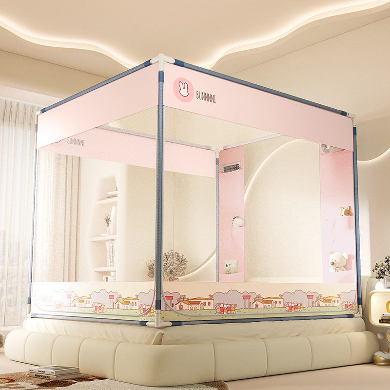Verano cama mosquiteros de bolsillo tipo anti-mosquitos dibujos animados dormitorio tres puertas de cremallera antipolvo sin instalación soporte grueso