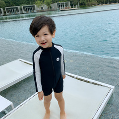 Children's swimsuit boy's long-sleeved sunscreen quick-drying one-piece hot spring baby boy baby handsome Korean swimsuit for middle-aged and small children