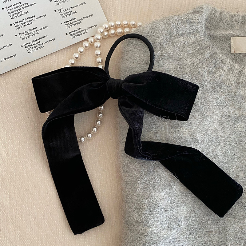 Fascia per capelli in velluto nero retrò francese autunno e inverno, delicata corda per capelli con fiocco di alta qualità, elastico, accessori per capelli Super fairy_voghion.com
