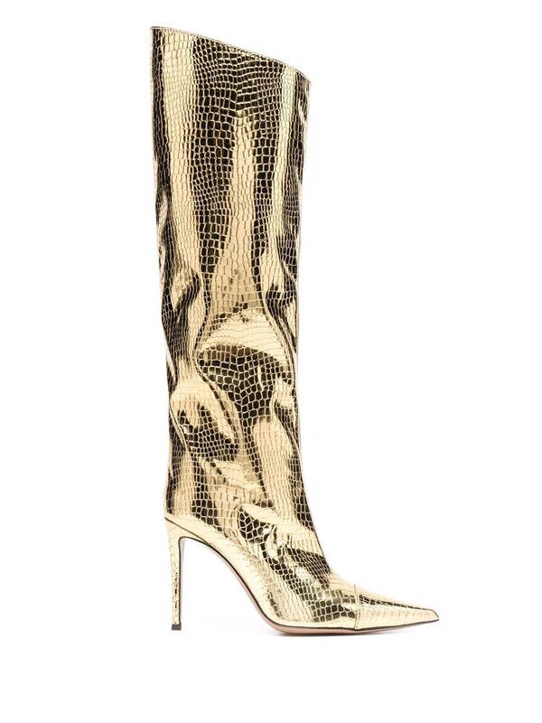 Europe and the United States foreign trade new high heel pointed gold silver magic color laser metal patent leather snake pattern bright leather boots Europe and the United States foreign trade new high heel pointed gold silver magic color laser metal patent leather snake pattern bright leather boots