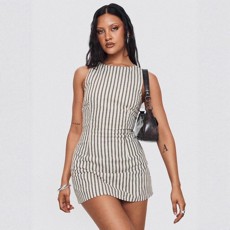 European and American Striped 2025 Amazon Summer New Round Neck Comfortable Casual Striped Sleeveless dress Women European and American Striped 2025 Amazon Summer New Round Neck Comfortable Casual Striped Sleeveless dress Women