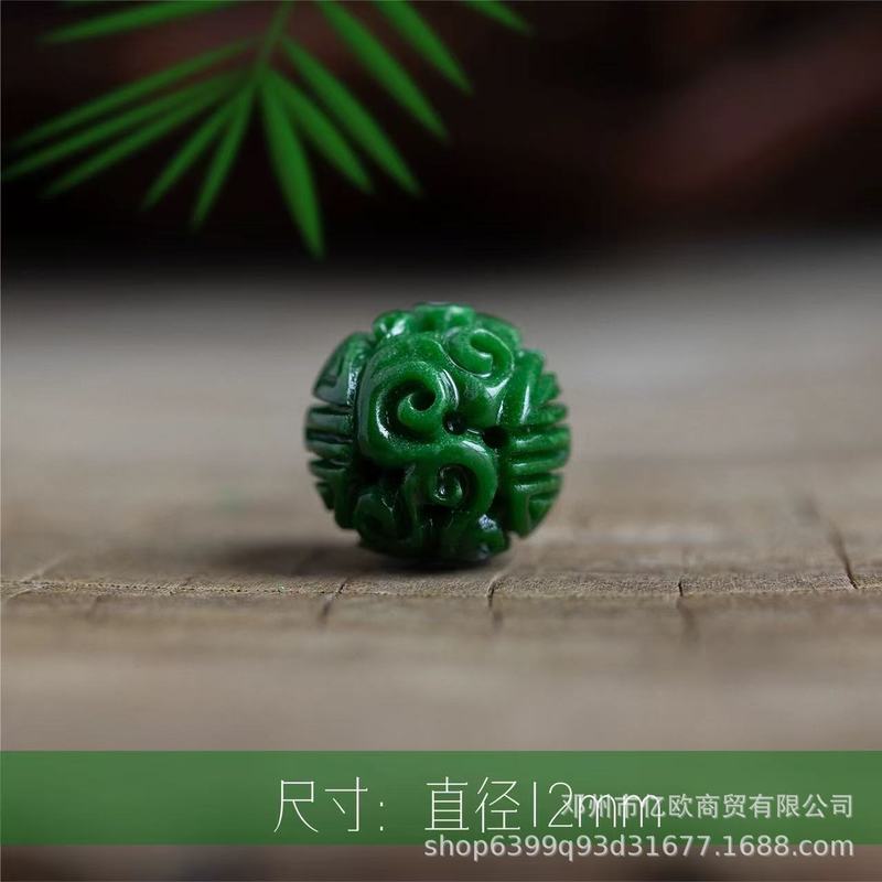 翡翠干青祖母绿饰品配件回纹雕刻佛头串珠复古风diy手串材料批发|undefined