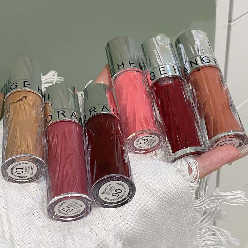 HERORANGE esmalte de labio de espejo, vidrio de agua, labios transparentes, hidratantes, brillo de labios coreano.