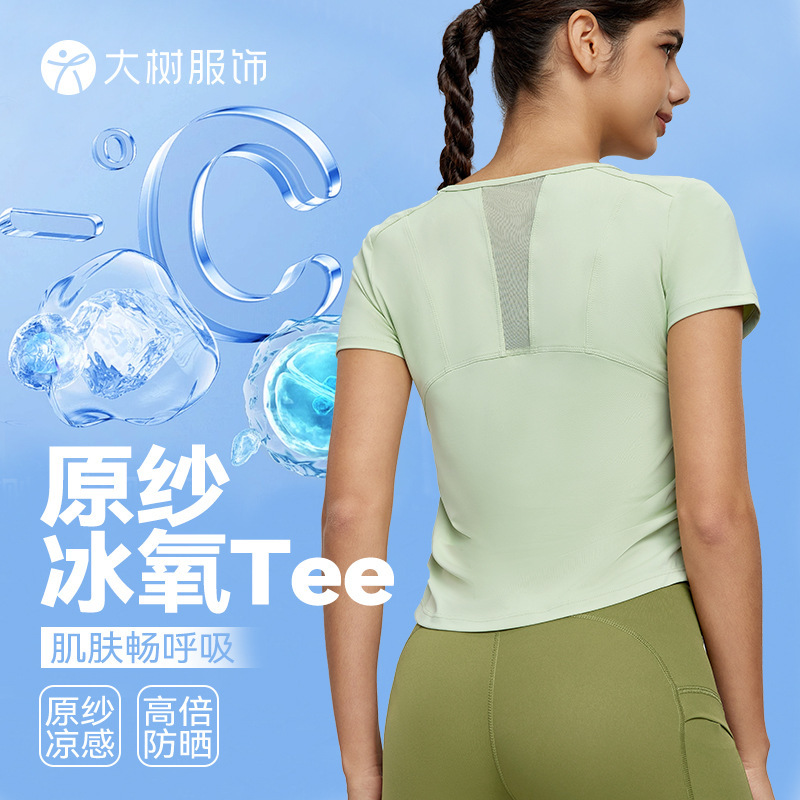 Ningbo Dashu Yoga Suit Short-sleeved T-shirt Women's Mesh Stitching Breathable Sports Top Cool Sunscreen Fitness Top
