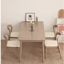 日式奶油风全实木直腿长桌子家用小户型融合客餐厅桌椅