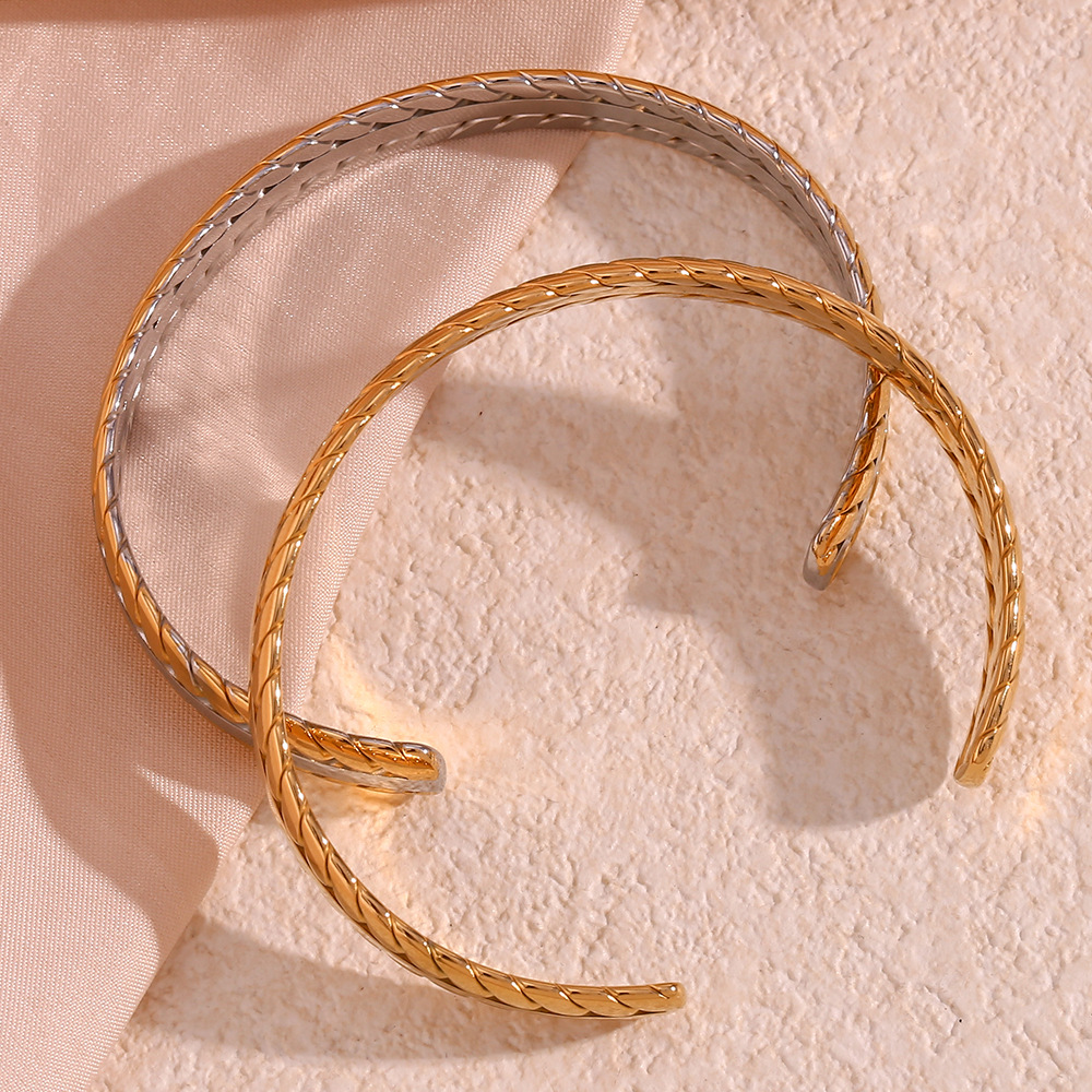 Braided Pattern Open Stainless Steel Bracelet