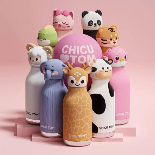 Taza de calor de dibujos animados para animales nueva creativa encantadora taza de agua de acero inoxidable para niños, taza de agua de vaca, oveja, tigre, zodiaco, pequeña taza de agua portátil