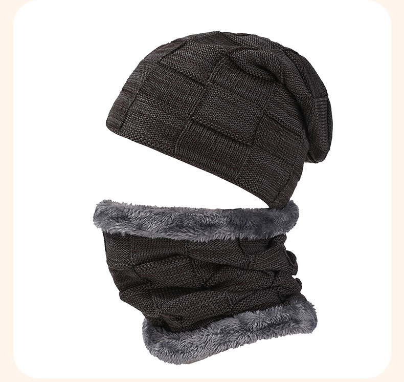 Knitted Hat And Neck Warmer Set For Men And Women Winter Checkered_voghion.com