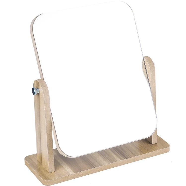 Espejo de maquillaje de escritorio de madera HD de un solo lado espejo de tocador de escritorio dormitorio regalo de cumpleaños con letras