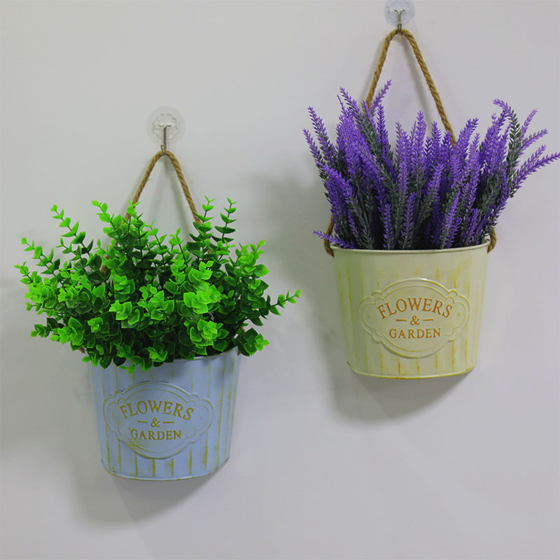 Retro hierro forjado pared flotante canasta de flores canasta de flores decoración de pared jardín patio balcón interior pared colgante barril