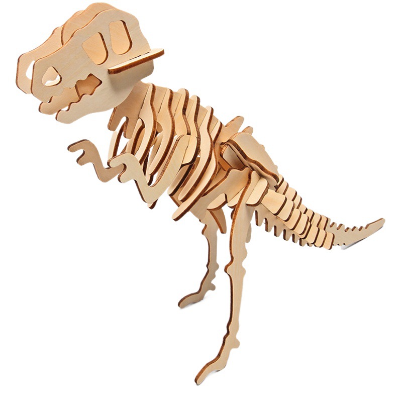 Productos de madera rompecabezas tridimensional dinosaurio Tyrannosaurus corte por láser experimento divertido para niños material de juguete al por mayor