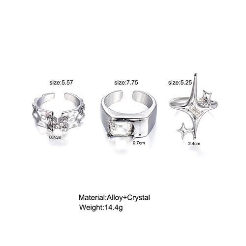 Cross-border new cold wind starburst inlaid zircon ring three-piece set female personality light luxury temperament hand jewelry ring