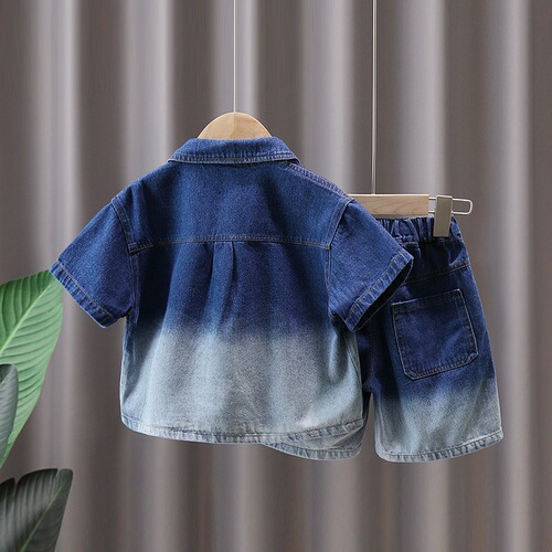 2940 Boys Summer Denim Suit  New Summer Clothes Children's Clothes Fashionable Short-Sleeved Shirts Baby Hot Street Trend