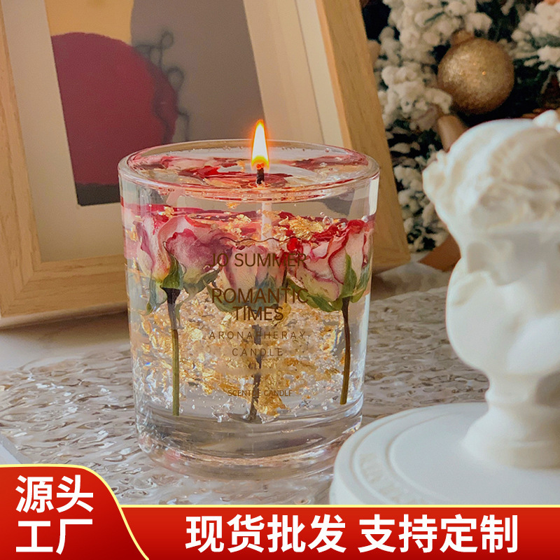 真花ゼリー香薫ろうそく精油薫香礼箱花芸ろうそく水晶杯寝室香雰囲気置物お土産|undefined