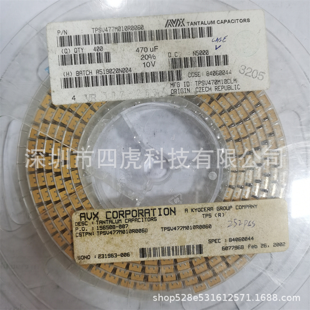 钽电容 TPSV477M010R0060 丝印 477A 470UF10V-V型 黄色钽电容