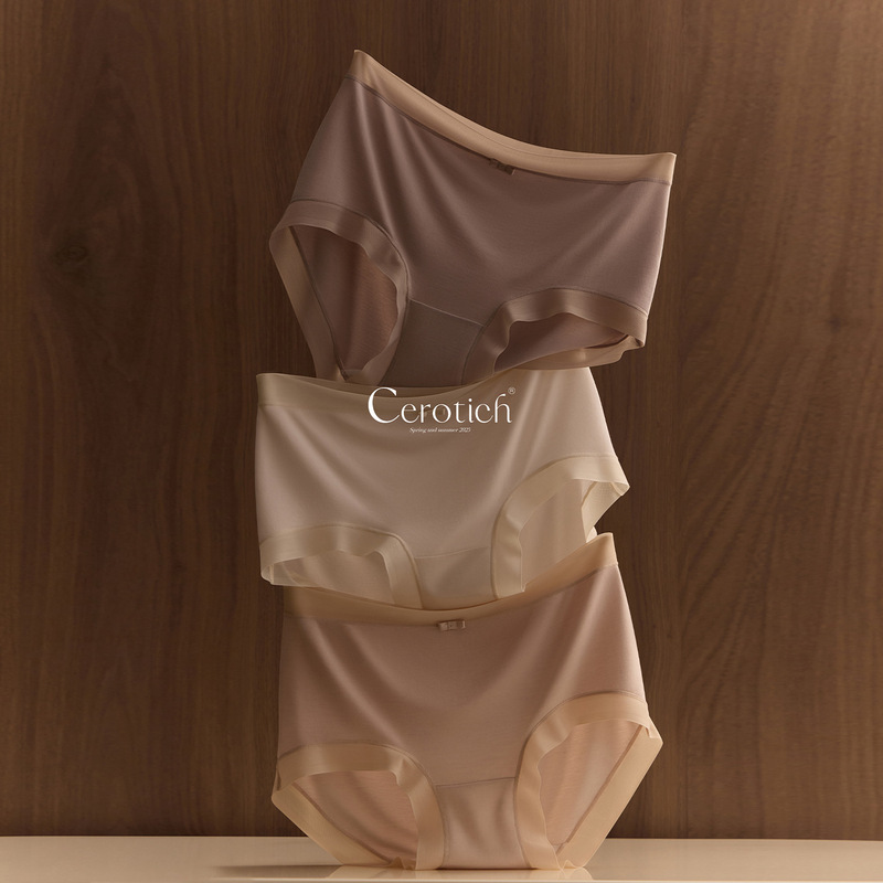 Cerotich 80S Mulberry Silk Nude Feel Women's Underwear Small Chest Gathering Anti-Exposure Mid-Waist Solid Color Briefs