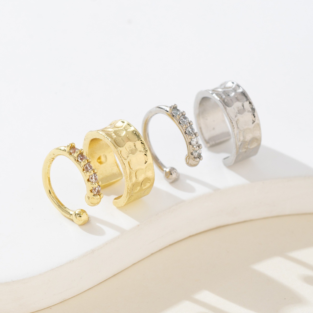European and American Cross-Border Earrings, Ins-Style C-Shaped Hoop Ear Clip Set, Simple Metal Hammered Texture Non-Pierced Ear Clips