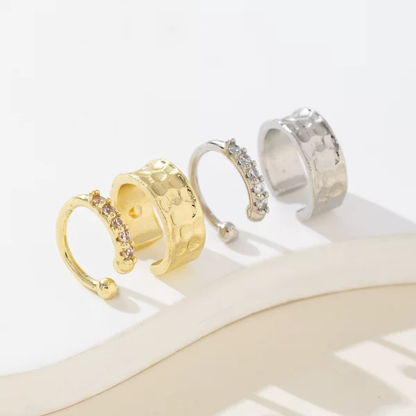 European and American Cross-Border Earrings, Ins-Style C-Shaped Hoop Ear Clip Set, Simple Metal Hammered Texture Non-Pierced Ear Clips