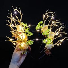 Large deer antler plum blossom hair band Christmas glowing feather headband forest style cute festival decoration hair clip flea market wholesale 