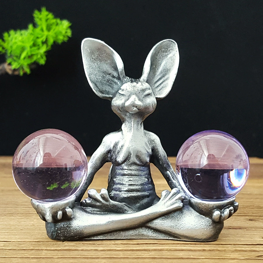 Трансграничный сплав животных медитировать Сфинкс кошка украшает металлический хрустальный шар основание опоры для домашнего ремесла