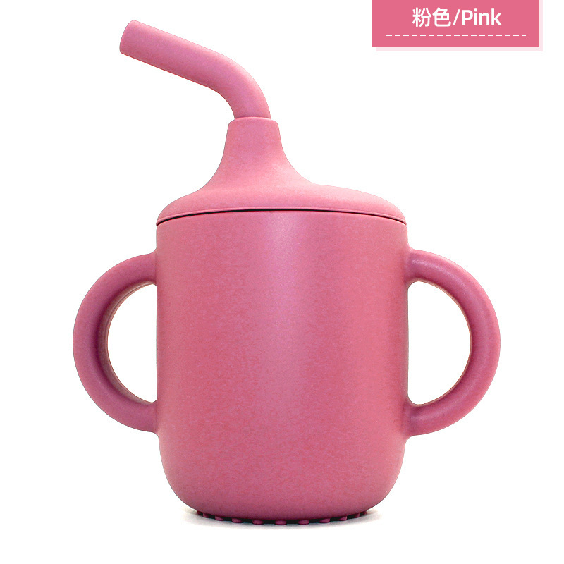 Taza de agua de silicona para niños, taza para aprender a beber, taza de agua con mango doble, taza de paja a prueba de caídas y fugas para bebés, taza de agua con dos orejas para beber directamente