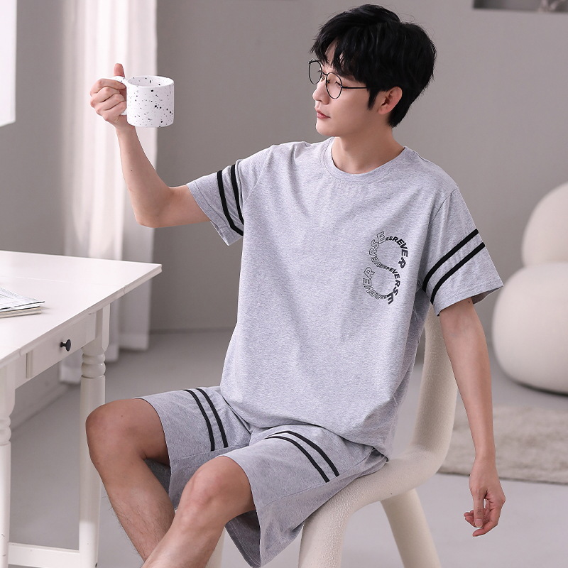 Pijamas pantalones cortos de manga corta de algodón de verano para hombres ropa para el hogar ropa exterior delgada de verano para hombres más traje de tamaño