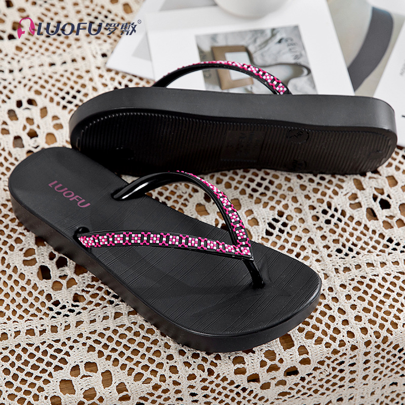 Luofu Chanclas de suela gruesa de las mujeres de verano de alto grado mayor al aire libre antideslizante sandalias simples ins playa