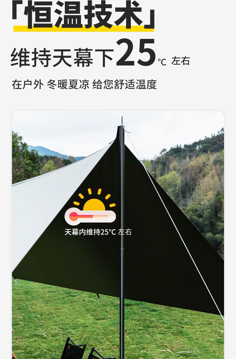 Black Rubber Canopy Tent Outdoor Camping Awning Portable Thickened Rainproof Park Picnic Sunscreen Awning
