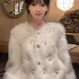 法式软糯奶fufu重工毛衣外套女秋冬小香风宽松显瘦毛茸茸上衣开衫