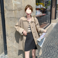 韩版小个子蕾丝拼接卡其色风衣外套女2025春秋新款单排扣休闲大衣