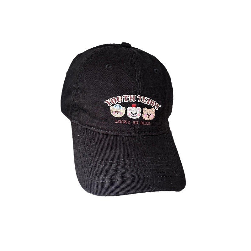 Sombreros de lengua bordados de dibujos animados coreanos para mujeres primavera y verano casuales versátiles parejas de estudiantes vino rojo sombrero de béisbol moda