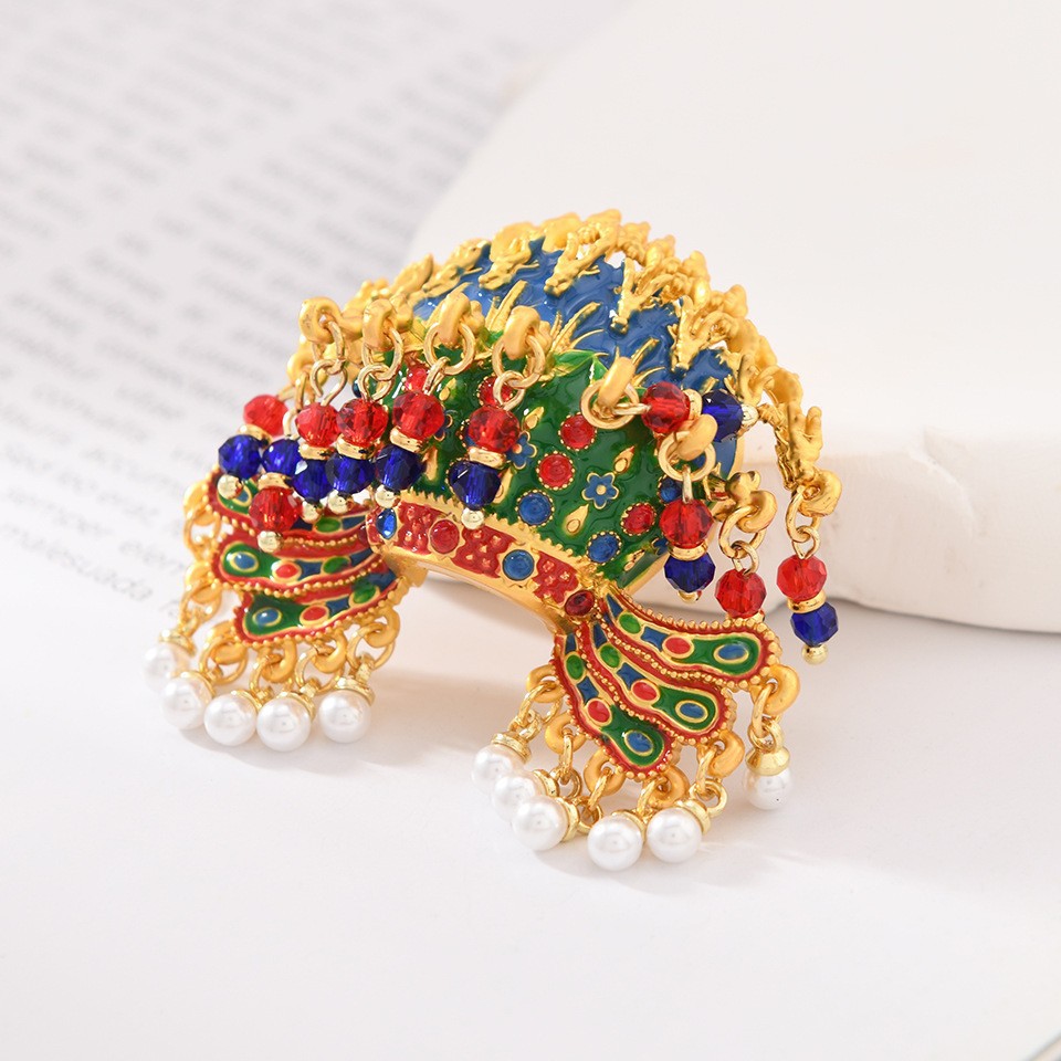 In-Stock Factory Direct Supply Phoenix Crown Brooch, Cloisonné Enamel Pearl Tassel Ancient Style Hanfu Hair Accessory Wholesale
