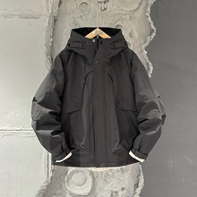 高品质纯色薄棉外套男士户外山系拼接简约冲锋衣百搭简约夹克上衣