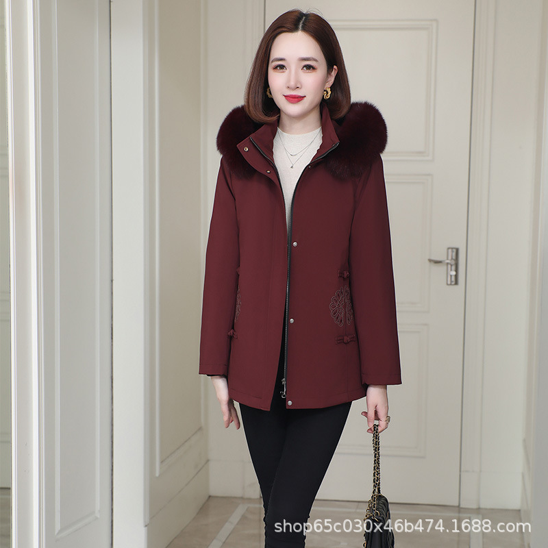 海宁派克服妈妈款尼克服中老年可拆卸獭兔毛内胆皮草外套大衣毛领|undefined