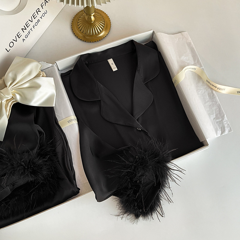 New Pajamas for Women, Ice and Snow Silk Long-Sleeved Trousers, Two-Piece Set, Thin Home Wear Set, Cool, Comfortable and Casual