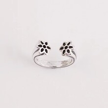 千叶欧美复古 双花戒指 手工手作925泰银戒指 个性男潮开口指环