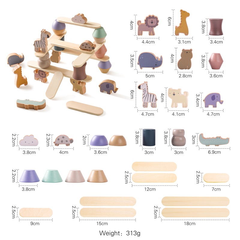 Juguetes de apilamiento de animales de madera