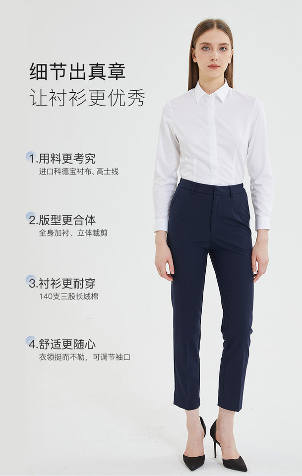 Áo sơ mi nữ dài tay cổ vuông cotton cao cấp chống nhăn dáng ôm — Trắng-Dài tay-Nữ-cổ vuông chi tiết 9