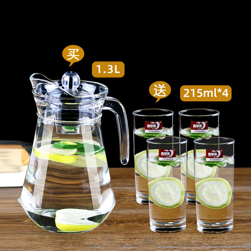 Taza de agua fría de vidrio resistente al calor, tetera de té de gran capacidad, taza de agua fría blanca resistente a altas temperaturas, botella de frutas al por mayor