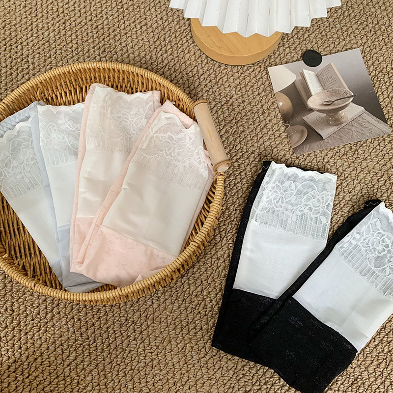 Costuras de encaje, protector solar, mangas de hielo, mangas, mujeres, verano al aire libre, conducción, parasol, mangas sueltas de seda de hielo con sensación de hielo