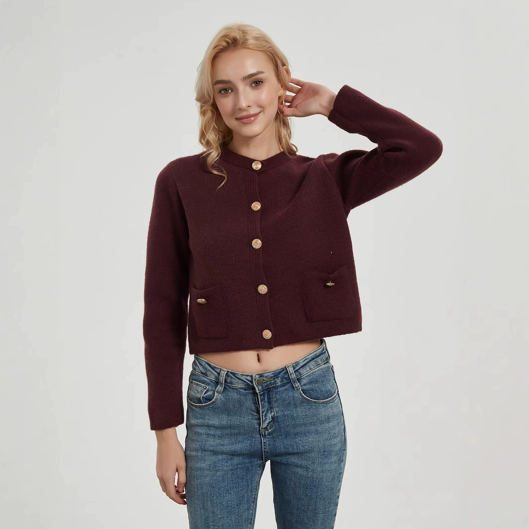 Amazon трансграничная женская одежда оптом европейский и американский стиль моды золотой свитер свитер 24 осень короткий свитер кардиган